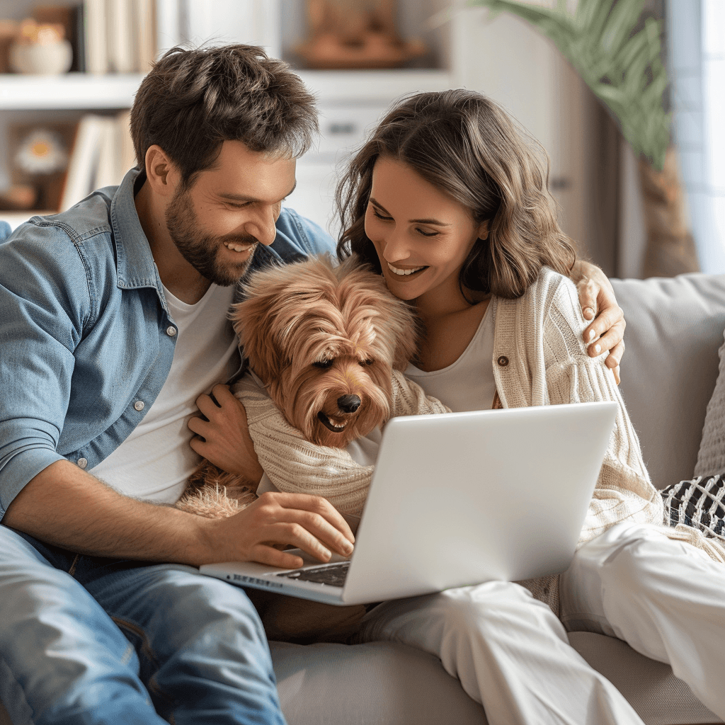 picture of man and woman with dog